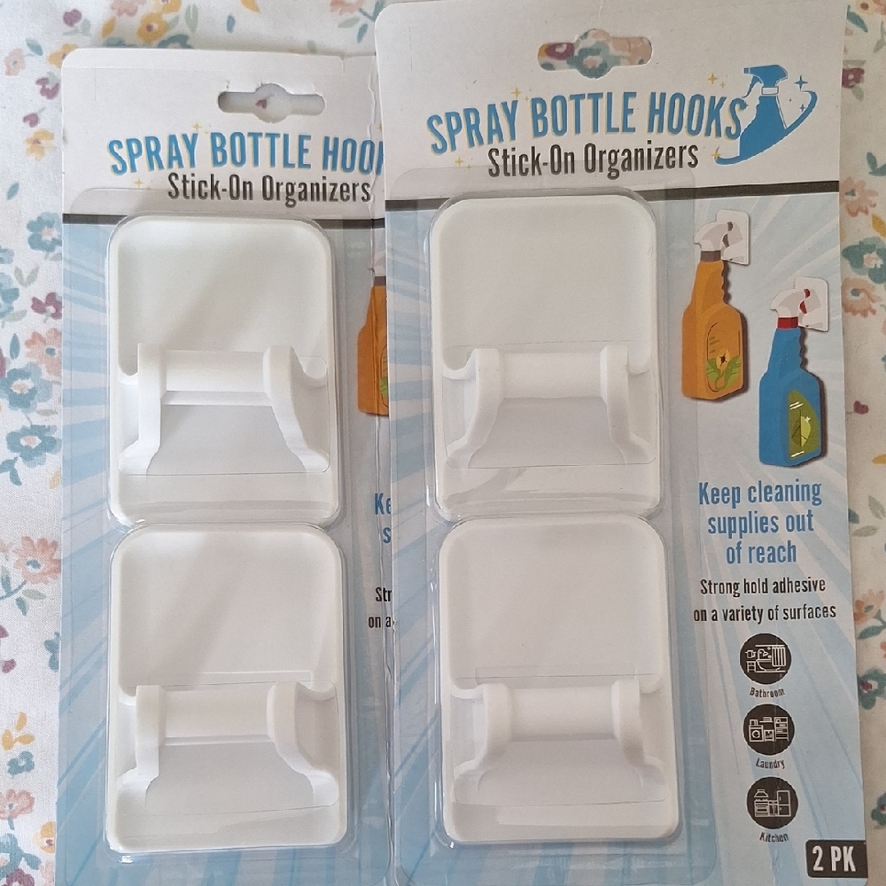 Spray Bottle Hooks Stick-On Organizers - White (2 Pack)